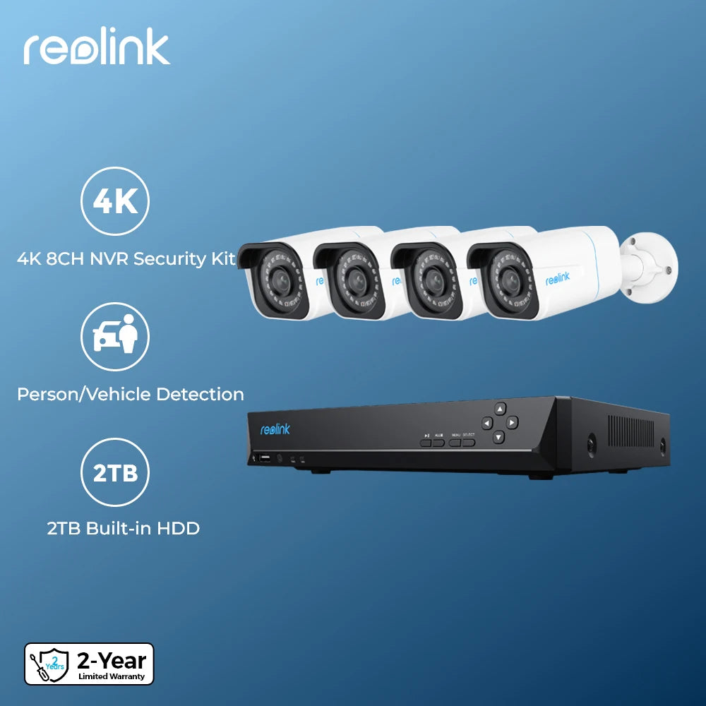 Reolink 4 Camera Set Security System (8CH 4K NVR Security System)